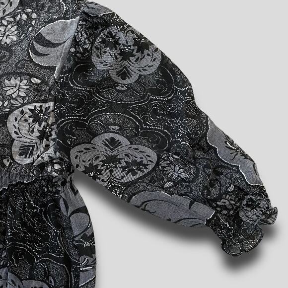 VINTAGE LS EMPIRE WAIST ICE ROSE FLORAL DETAIL BLACK GRAY SIZE LARGE - Picture 4 of 9